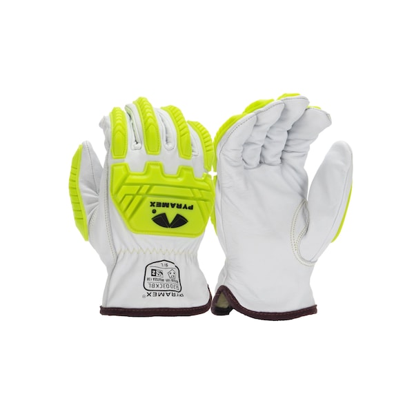 Pyramex Leather Drivers Gloves, Grain Goatskin, Slip-On, Keystone Thumb, Gunn Cut, White, L 1 PR GL3003CKBL - main